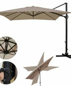 Gastronomie-Ampelschirm MCW-A39, 3x3m (Ø4,24m) Schwenkbar Drehbar, Polyester/Alu 31kg ~ Taupe-braun Ohne Ständer