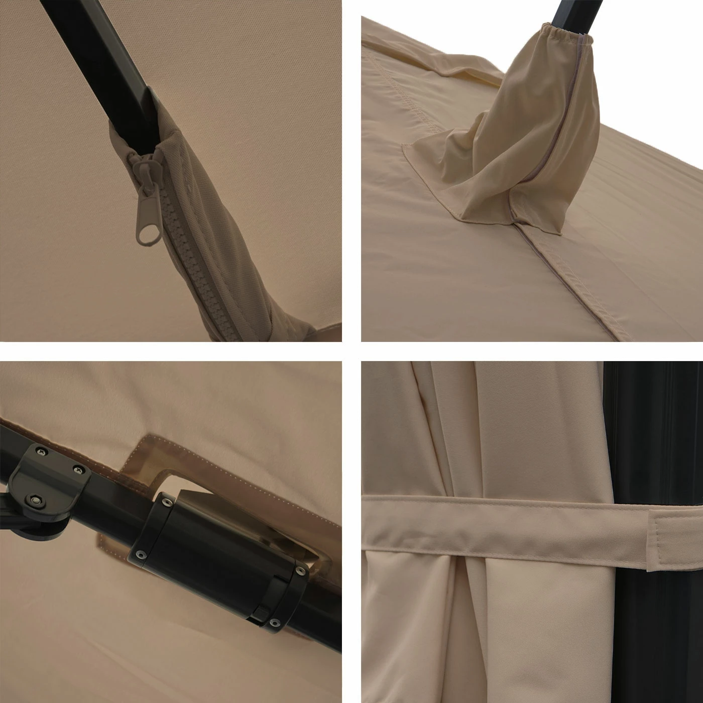 Gastronomie-Ampelschirm MCW-A39, 3x3m (Ø4,24m) Schwenkbar Drehbar, Polyester/Alu 31kg ~ Taupe-braun Ohne Ständer – Bild 4