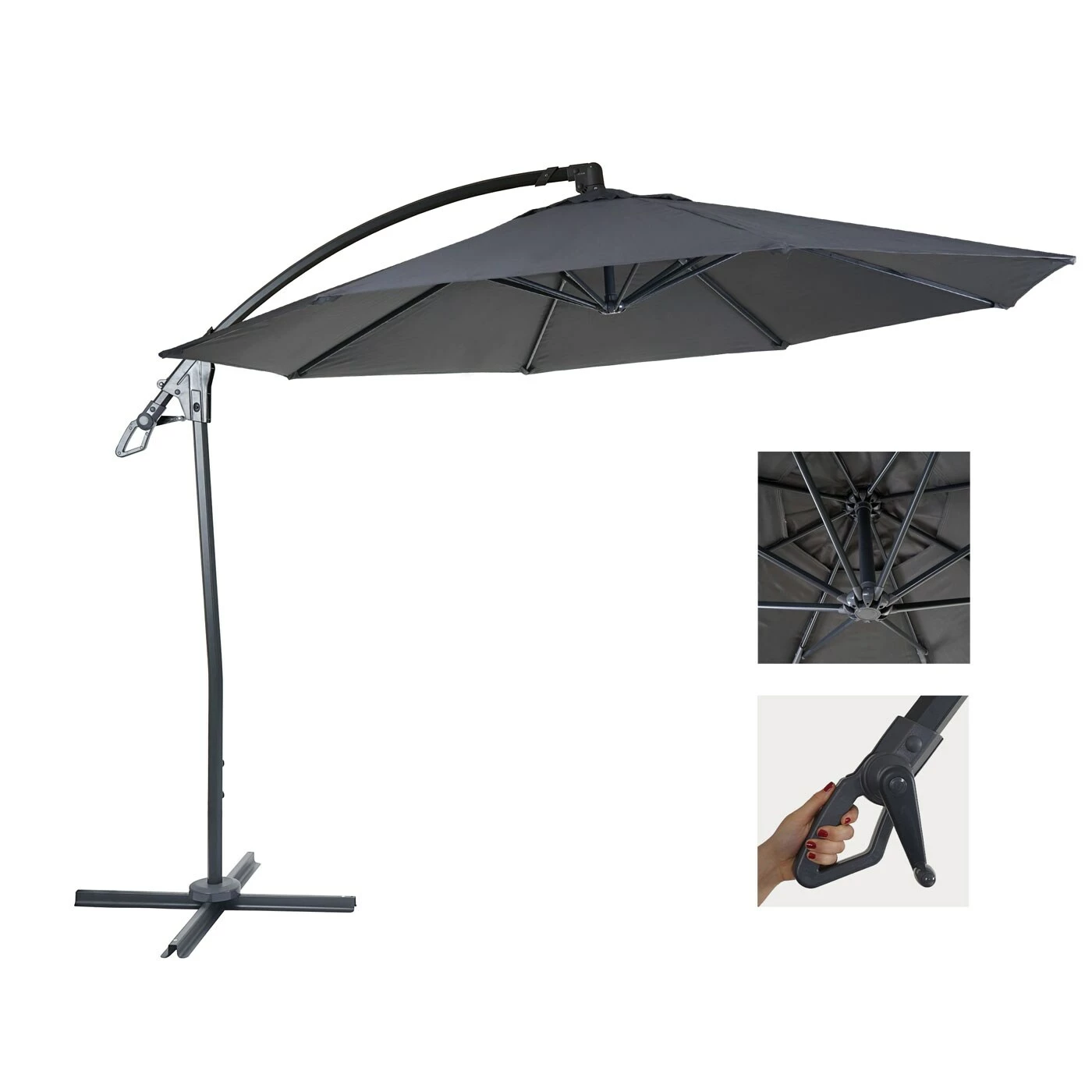 Deluxe Ampelschirm MCW-D14, Sonnenschirm, Rund Ø 3m Polyester Alu/Stahl 14kg ~ Anthrazit Ohne Ständer