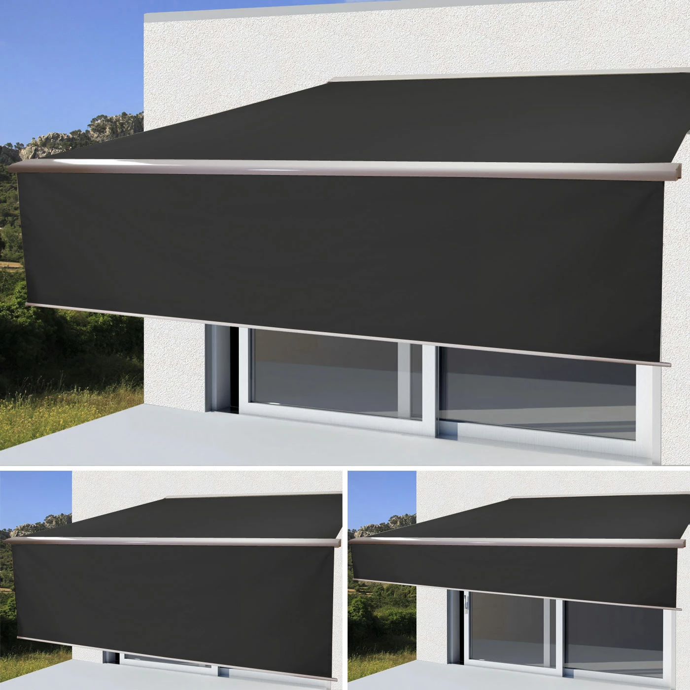 MCW Elektrische Vollkassetten-Markise H124, 4,5x3m Ausfahrbarer Volant ~ Polyester Anthrazit