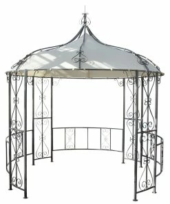 MCW Pergola Cabrera, Rundpavillon Garten Pavillon, Stabiles Stahl-Gestell, Ø 3m ~ Creme