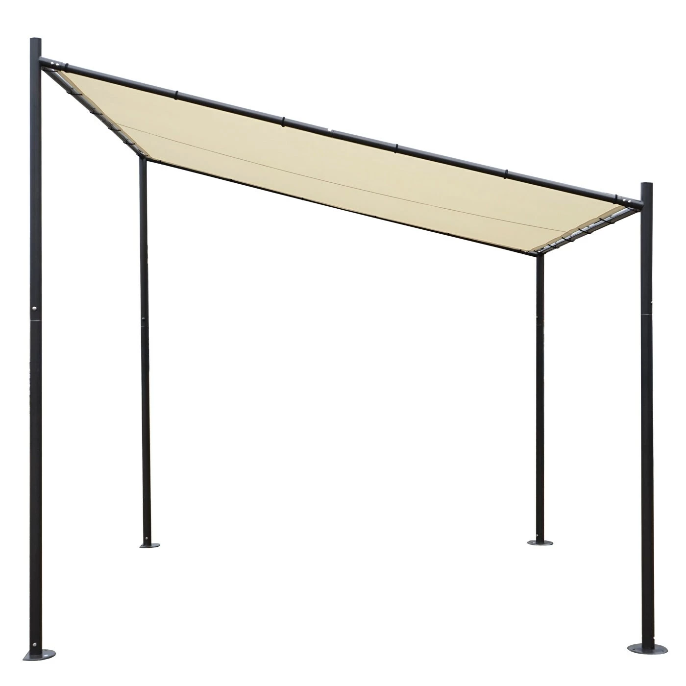 Pergola MCW-A22, Anbaupergola Garten Pavillon Terrassenüberdachung Sonnenschutz, 3x3m ~ Creme – Bild 3