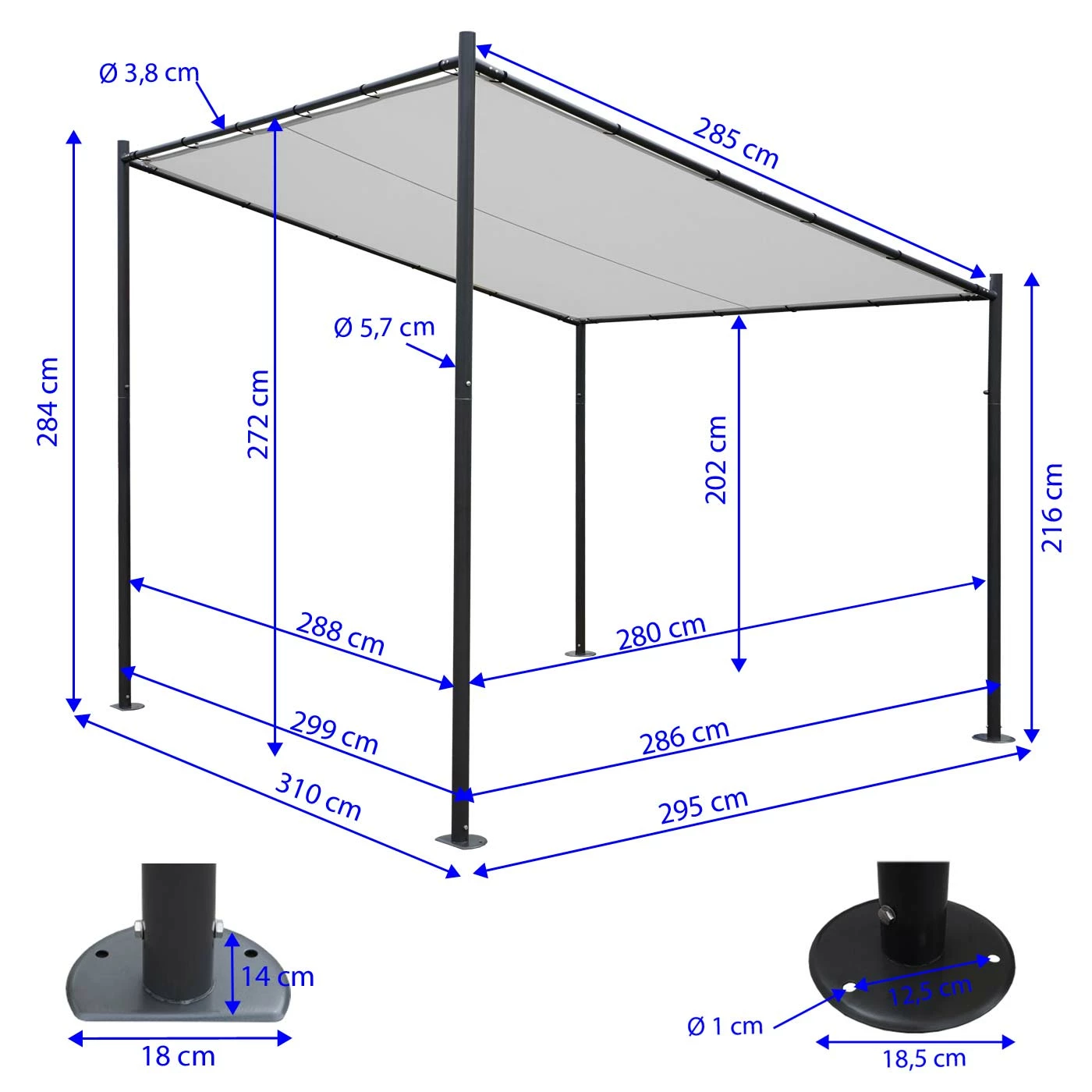 Pergola MCW-A22, Anbaupergola Garten Pavillon Terrassenüberdachung Sonnenschutz, 3x3m ~ Creme – Bild 4