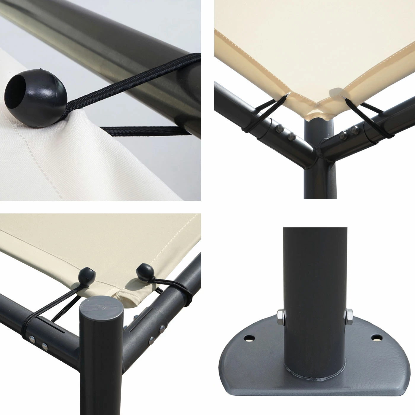 Pergola MCW-A22, Anbaupergola Garten Pavillon Terrassenüberdachung Sonnenschutz, 3x3m ~ Creme – Bild 5