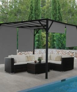 MCW Pergola Beja, Garten Pavillon Terrassenüberdachung, Stabiles 6cm-Stahl-Gestell + Schiebedach Grau ~ 3x3m