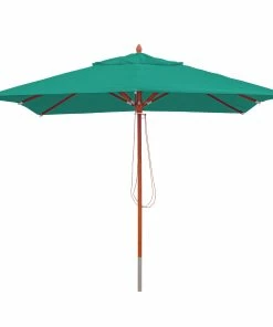 Gastronomie Holz-Sonnenschirm MCW-C57, Gartenschirm, Polyester/Holz 14kg, Eckig 3x3m Seilzug Stoßsicher ~ Blau-grün