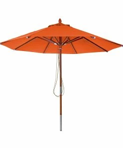 Gastronomie Holz-Sonnenschirm MCW-C57, Gartenschirm, Polyester/Holz 14kg, Rund Ø3m Seilzug Stoßsicher ~ Terracotta