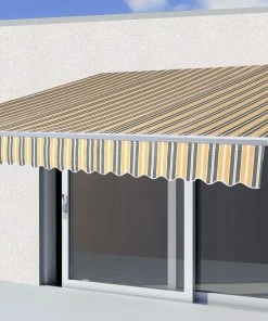 Alu-Markise MCW-E49, Gelenkarmmarkise Sonnenschutz 2,5x2m ~ Polyester Grau-gelb Gestreift