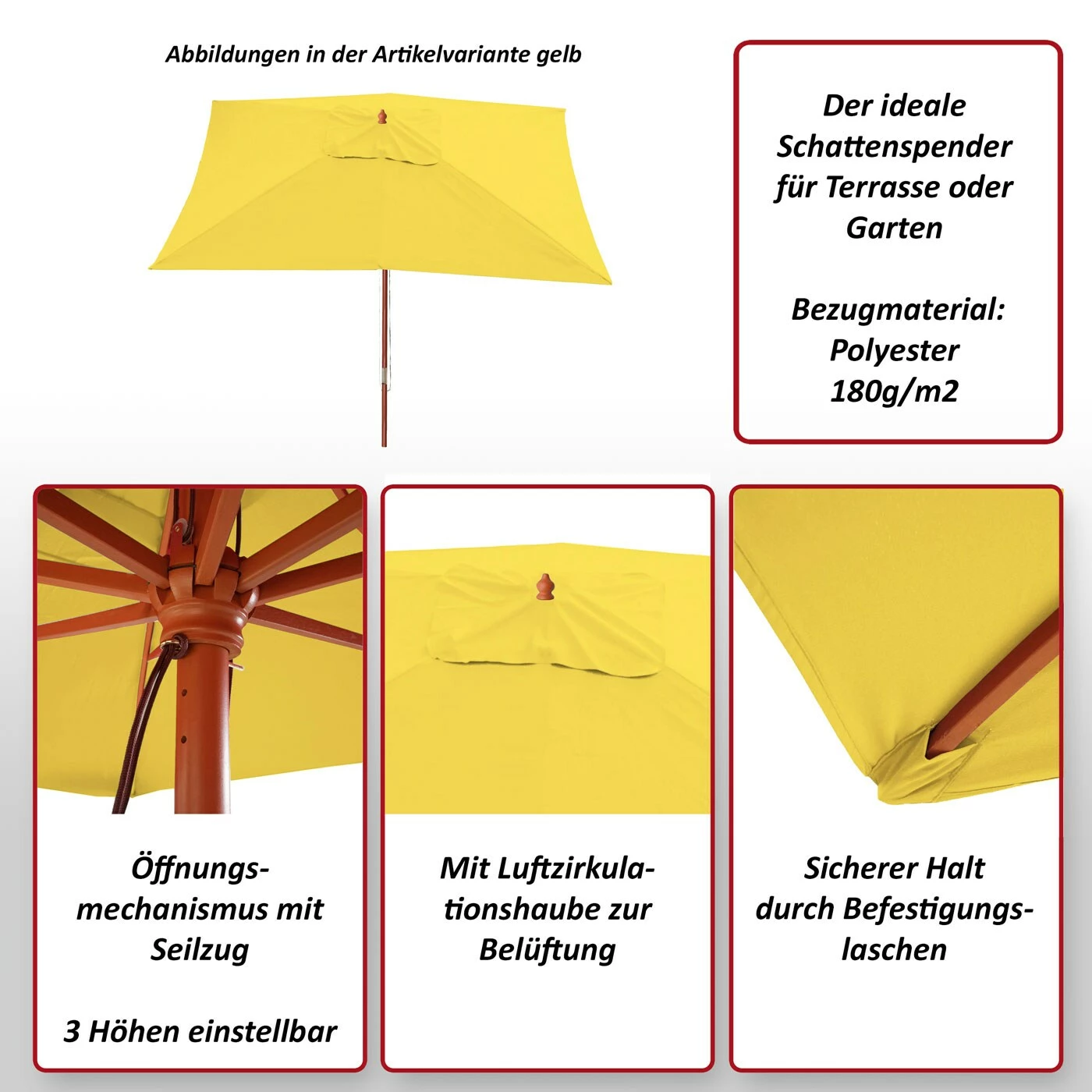 MCW Sonnenschirm Lissabon, Gartenschirm Marktschirm, 3x4m Polyester/Holz 6kg ~ Anthrazit – Bild 2