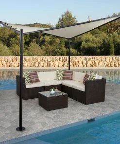 Pergola MCW-F85, Garten Pavillon Sonnensegel, Stabiles Stahl-Gestell ~ 3x3m Creme