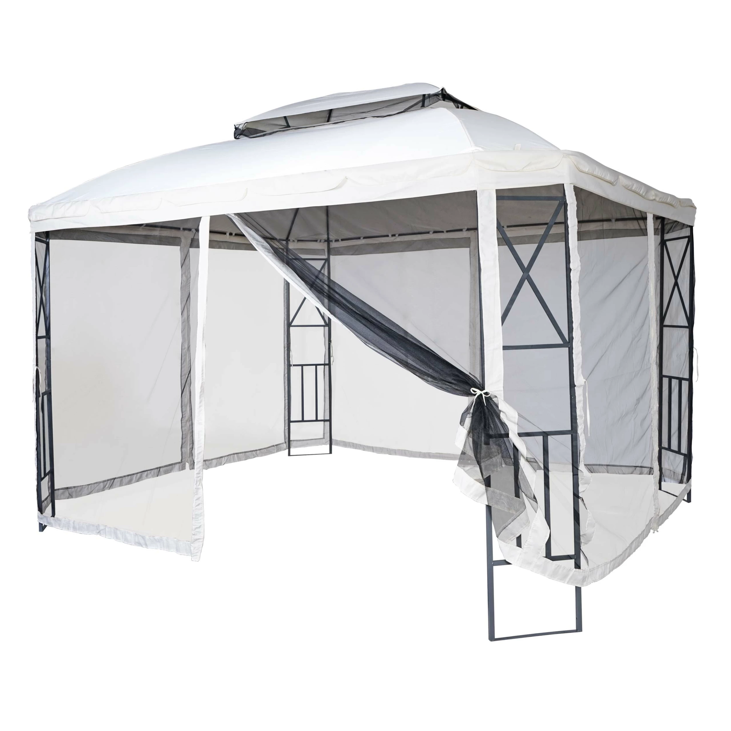 Pergola MCW-E42, Garten Pavillon, Mit Moskitonetz 3,6x3m ~ Creme