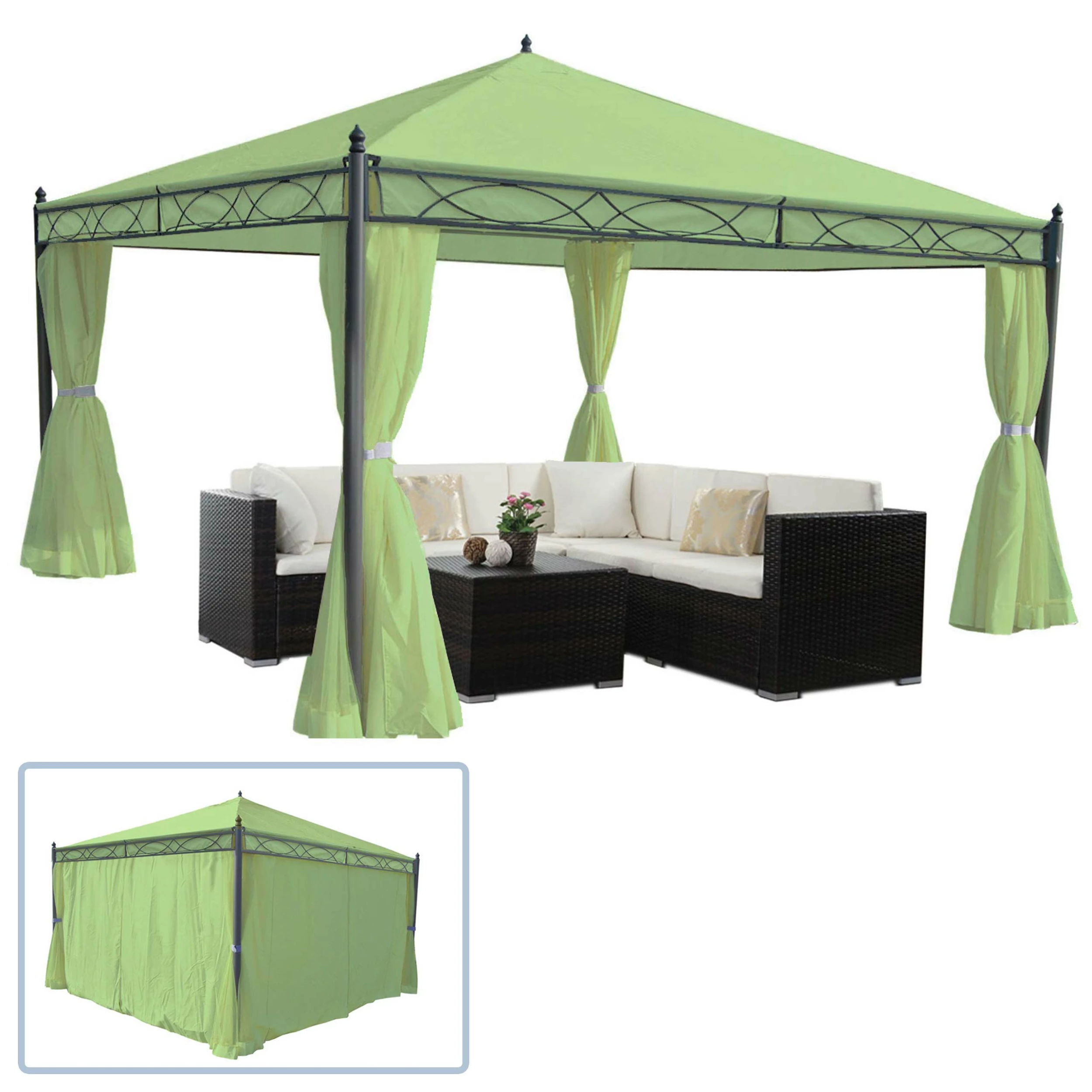 MCW Pergola Calpe, Garten Pavillon, Stabiles 7cm-Gestell Mit Seitenwand ~ Grün 4x4m