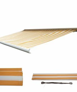MCW Ersatz-Bezug Für Markise H122, Vollkassette Ersatzbezug Sonnenschutz 4x3m ~ Polyester Gelb-weiß