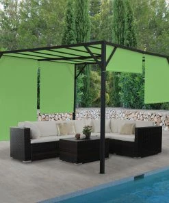 MCW Pergola Beja, Garten Pavillon Terrassenüberdachung, Stabiles 6cm-Stahl-Gestell + Schiebedach Grün ~ 3x3m