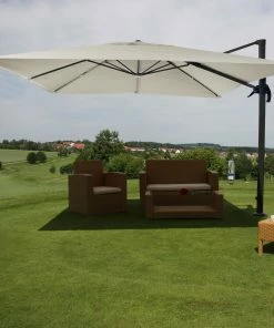 Gastronomie-Ampelschirm MCW-A96, 3,5x3,5m (Ø4,95m) Polyester Alu/Stahl 25kg ~ Creme-grau Ohne Ständer