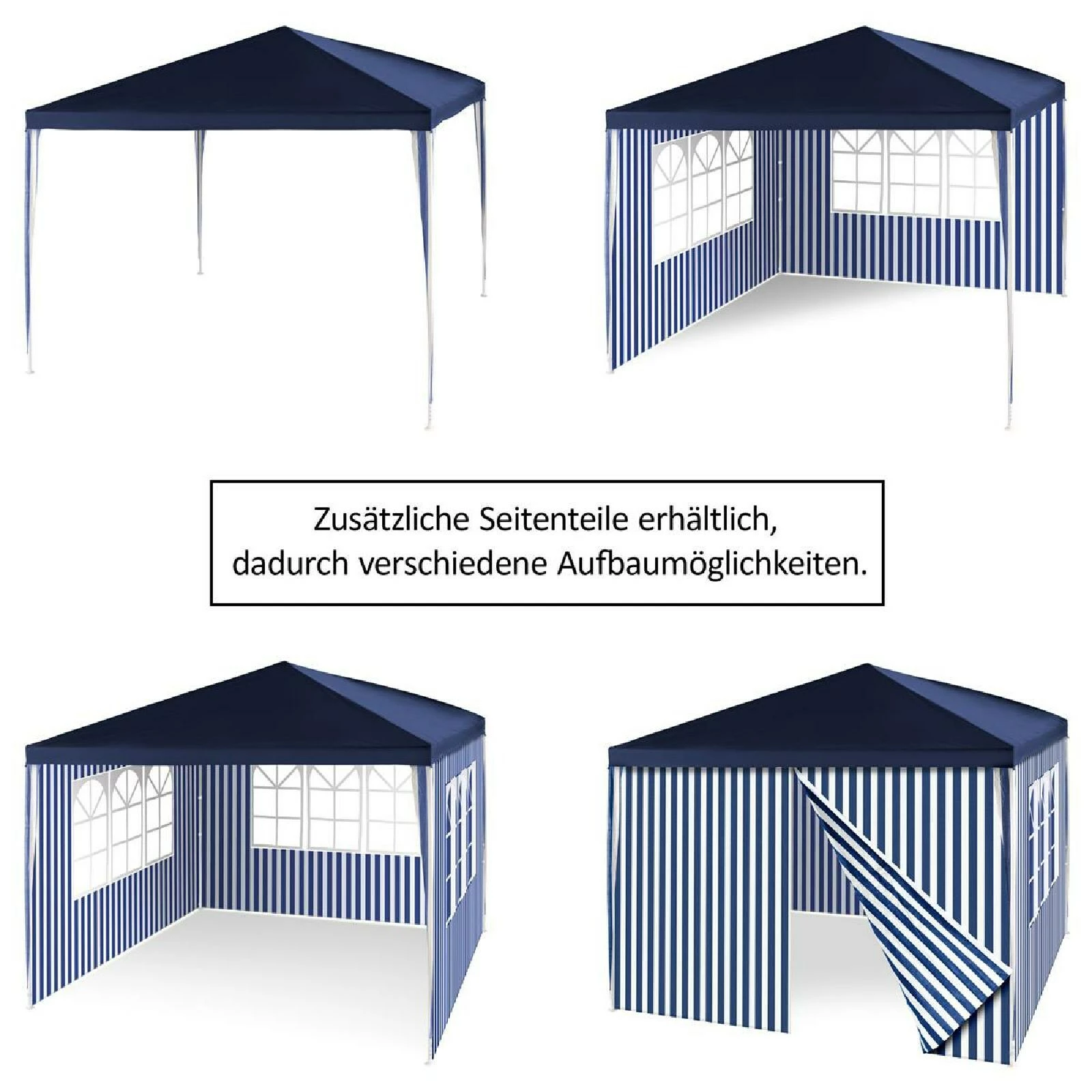 VCM Pavillon Partyzelt 3x3m Blau Weiß Wasserdicht 4 Seitenteile Gartenzelt Eventzelt – Bild 5