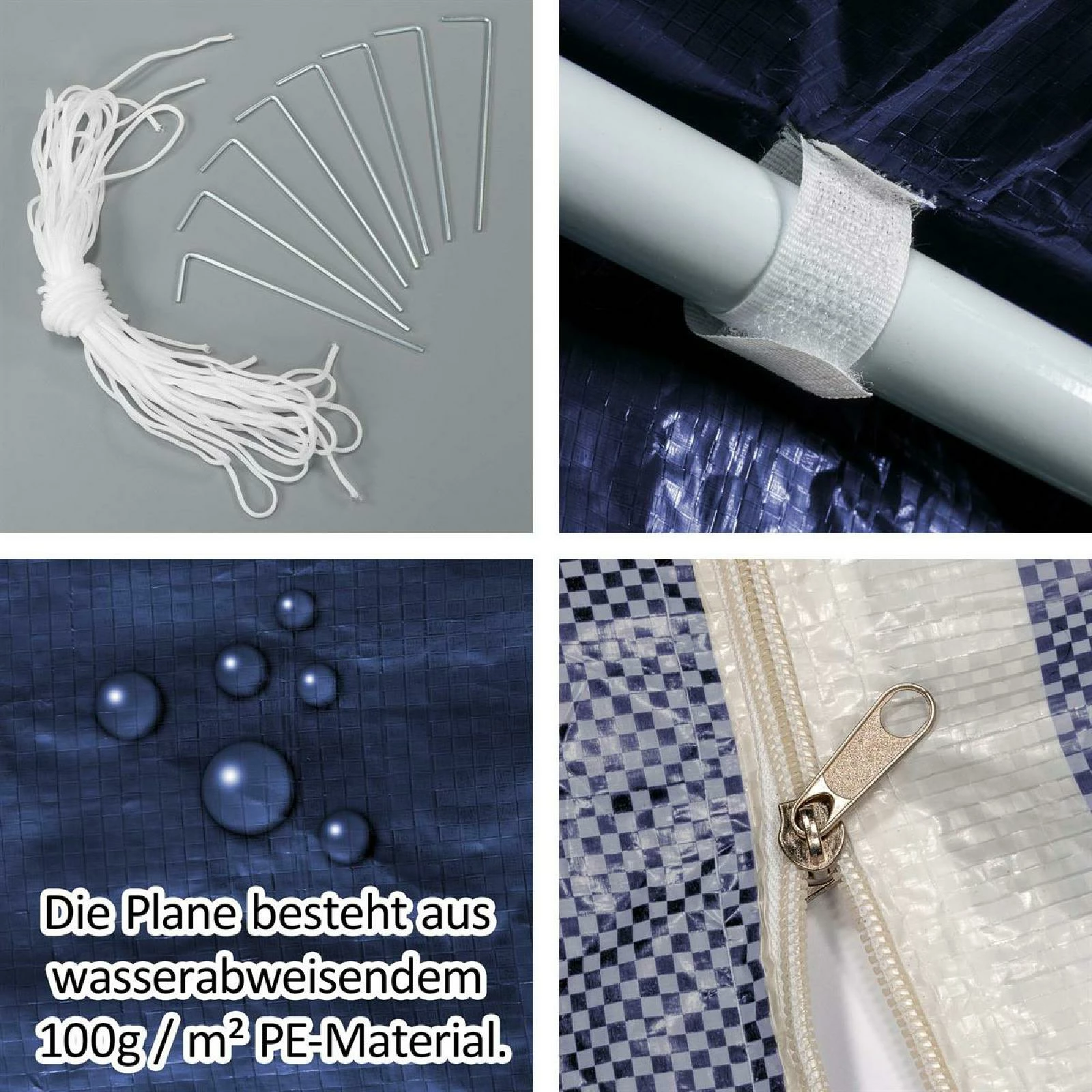 VCM Pavillon Partyzelt 3x3m Blau Weiß Wasserdicht 4 Seitenteile Gartenzelt Eventzelt – Bild 6