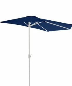 VCM Balkon-Sonnenschirm Blau Halbrund Gartenschirm Sonnenschutz 2,7m Mit Kurbel