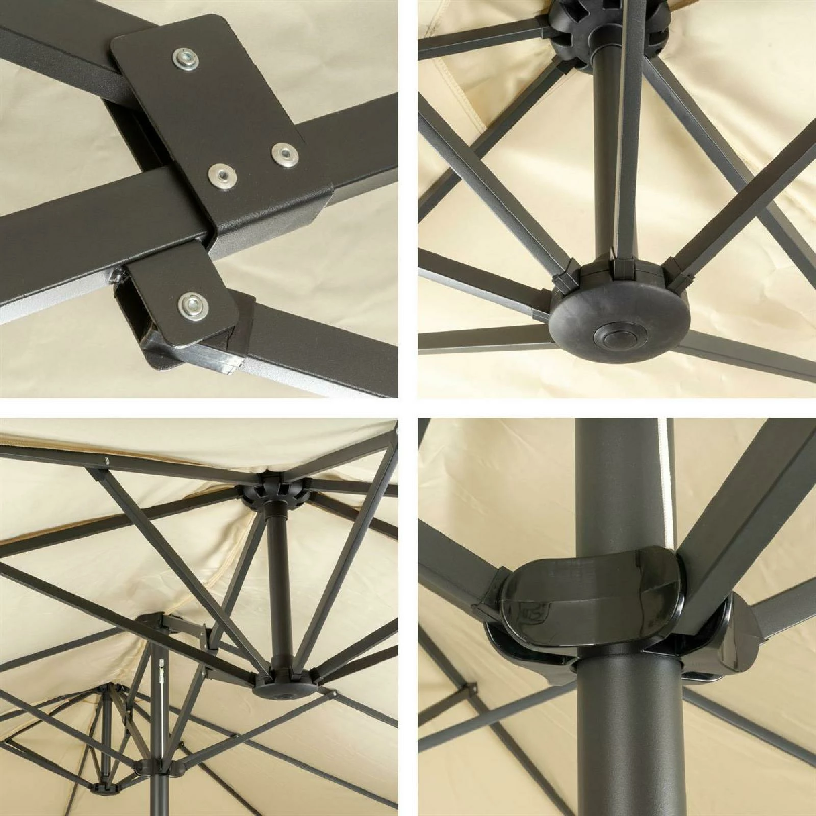 VCM Doppelsonnenschirm XXL Sonnenschirm Creme 4,65m Kurbel Polyester 180g/m² Garten – Bild 5