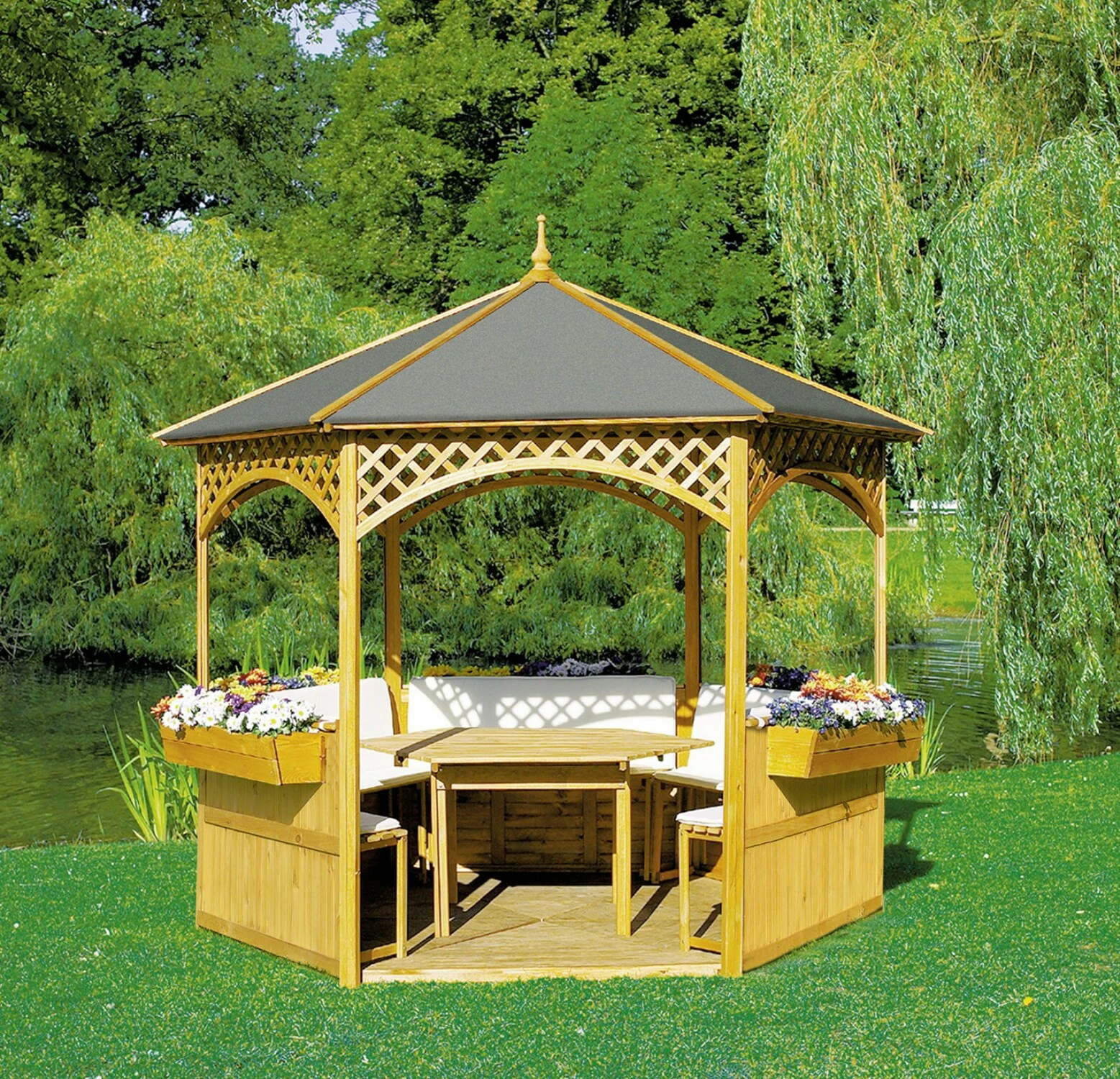 Promadino Pavillon "Palma" Mit Dach Aus Dachpappe + Möbeln