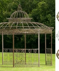 CLP XXL Luxus Pavillon Romantik I Runder Pavillion Mit Verzierungen I Garten Rankpavillon Mit Seitenteilen Aus Eisen
