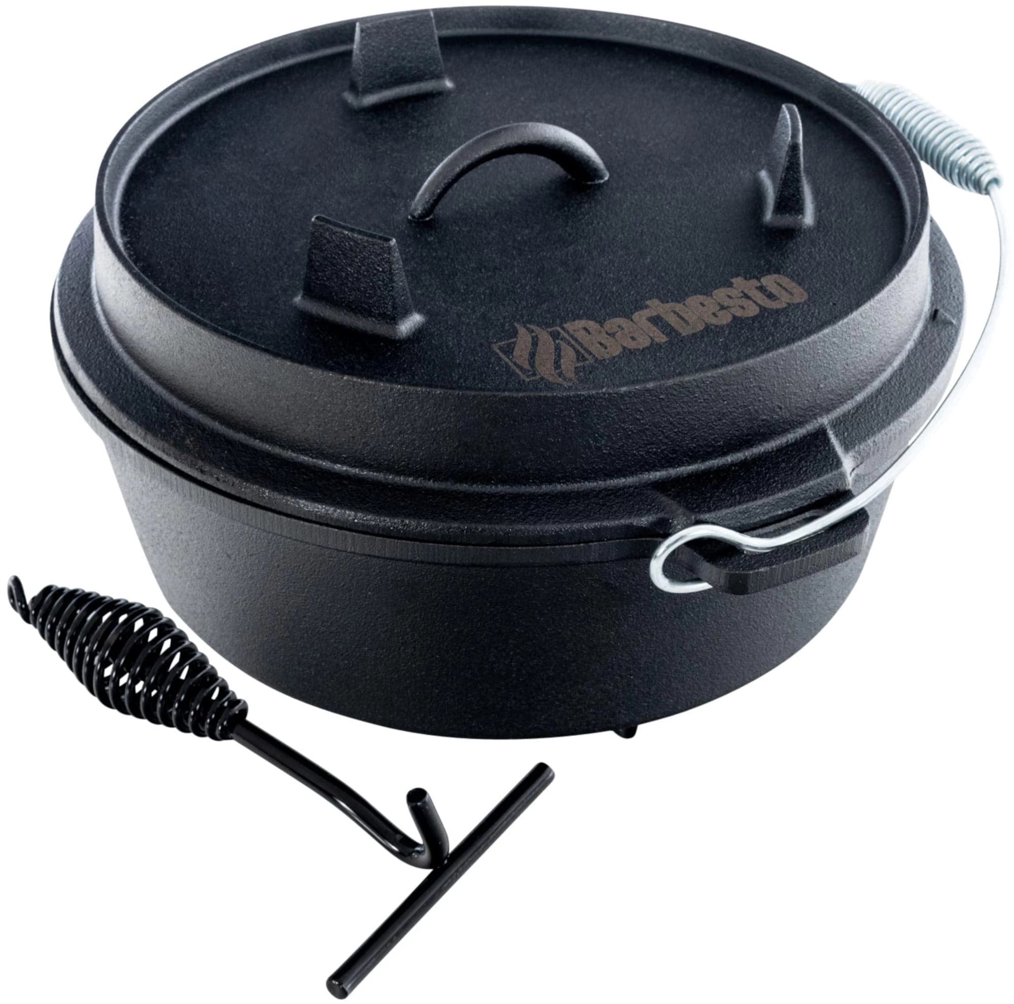 CLP Dutch Oven I Gusseisen-Topf Mit Ständer & Deckelheber Für Kochen, Grillen, Camping