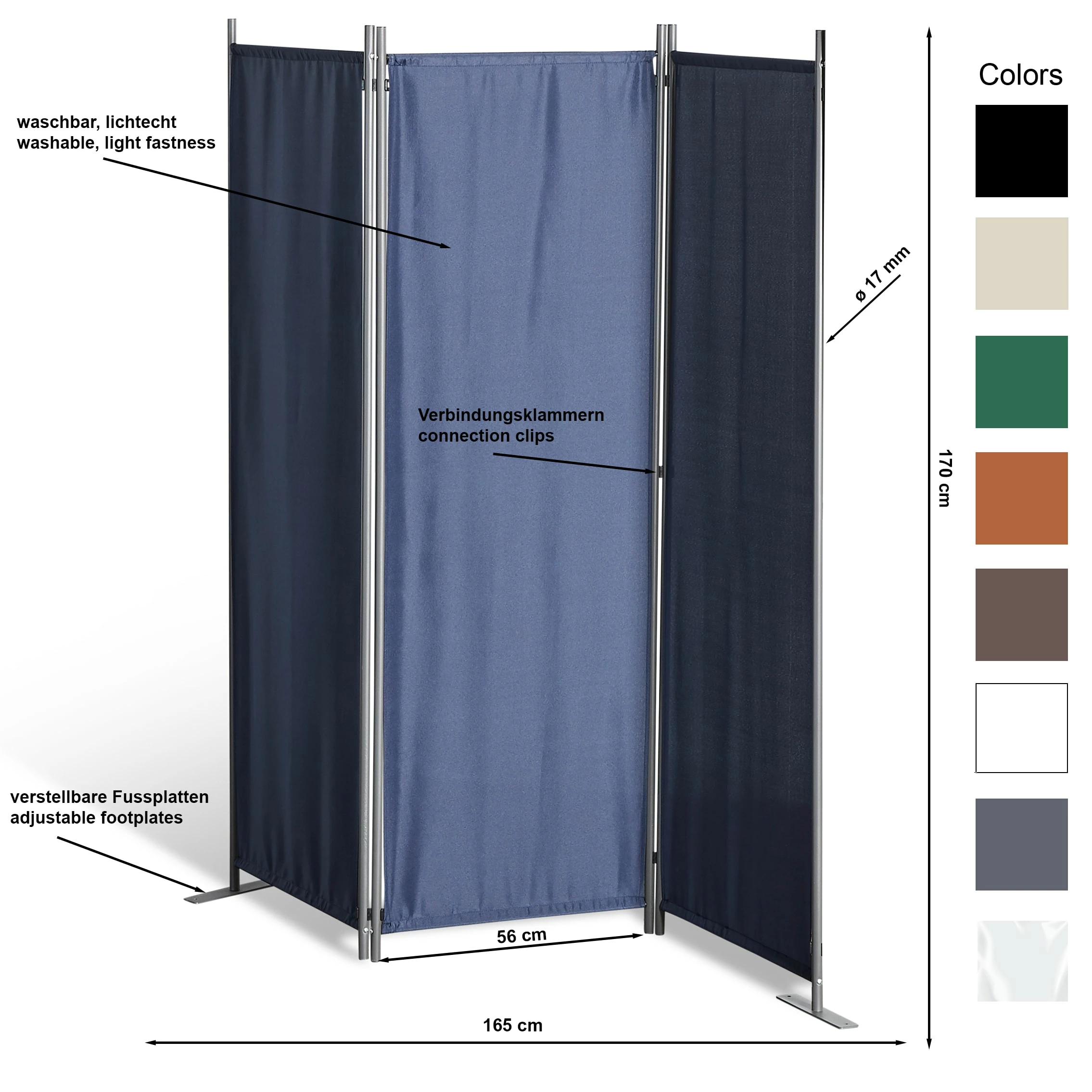 Grasekamp Stellwand 165x170 Cm Dreiteilig - Taupe - Paravent Raumteiler Trennwand Sichtschutz – Bild 2