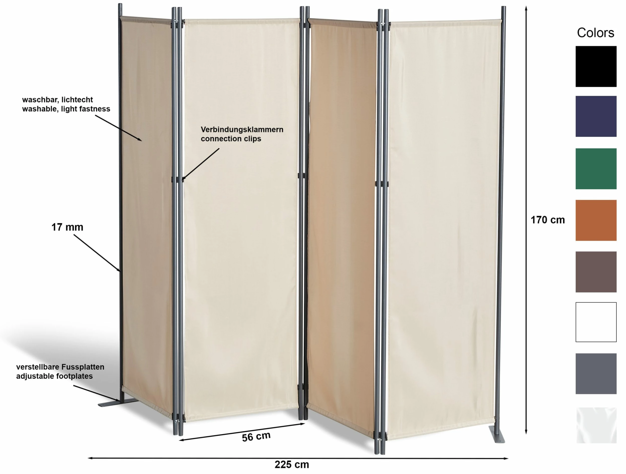 Grasekamp Paravent 4 Teilig Blau Raumteiler Trennwand Sichtschutz Balkontrennung – Bild 2