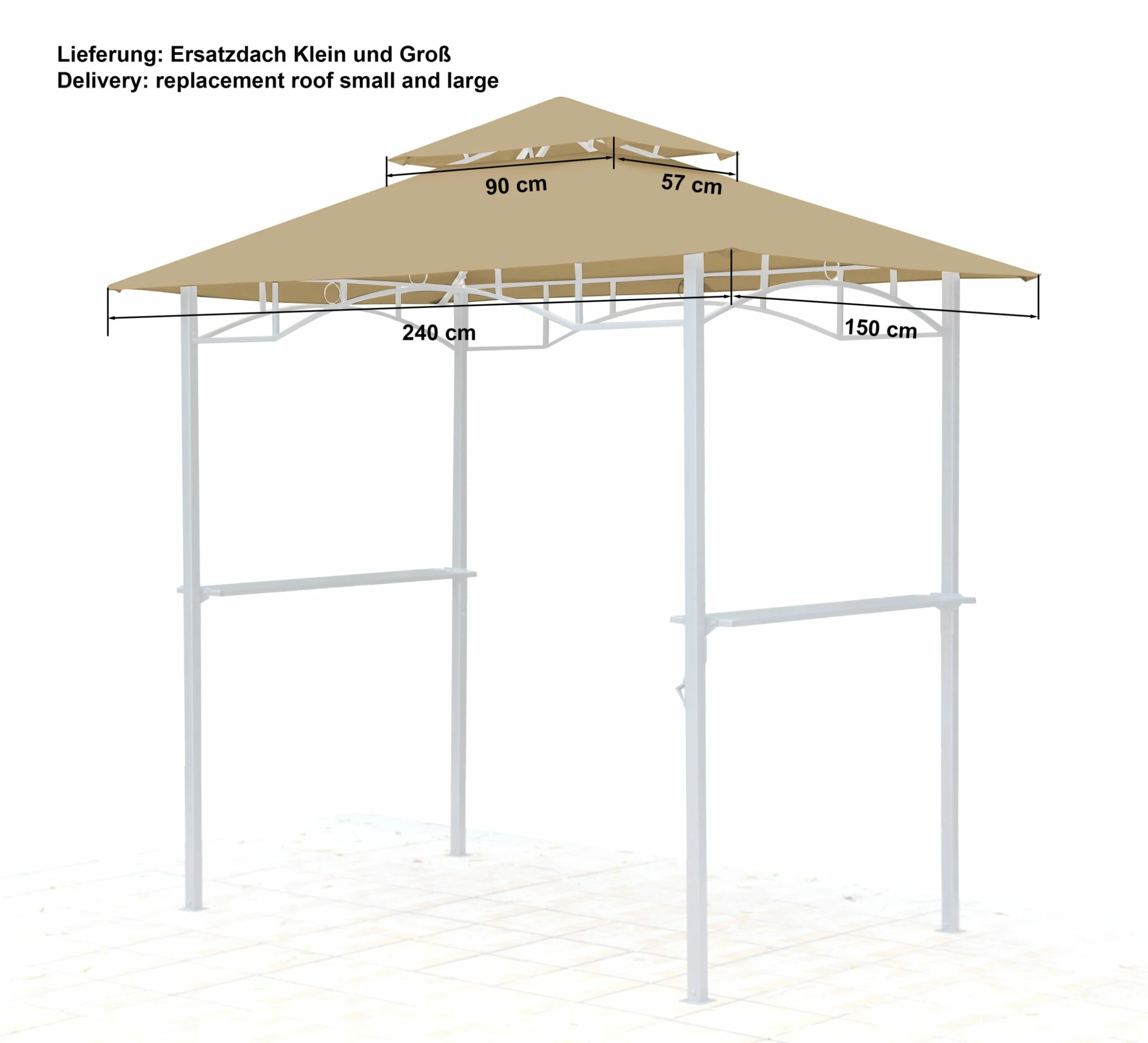 Grasekamp Ersatzdach Für BBQ Grill Pavillon 1,5x2,4m Sand Unterstand Doppeldach Gazebo – Bild 2