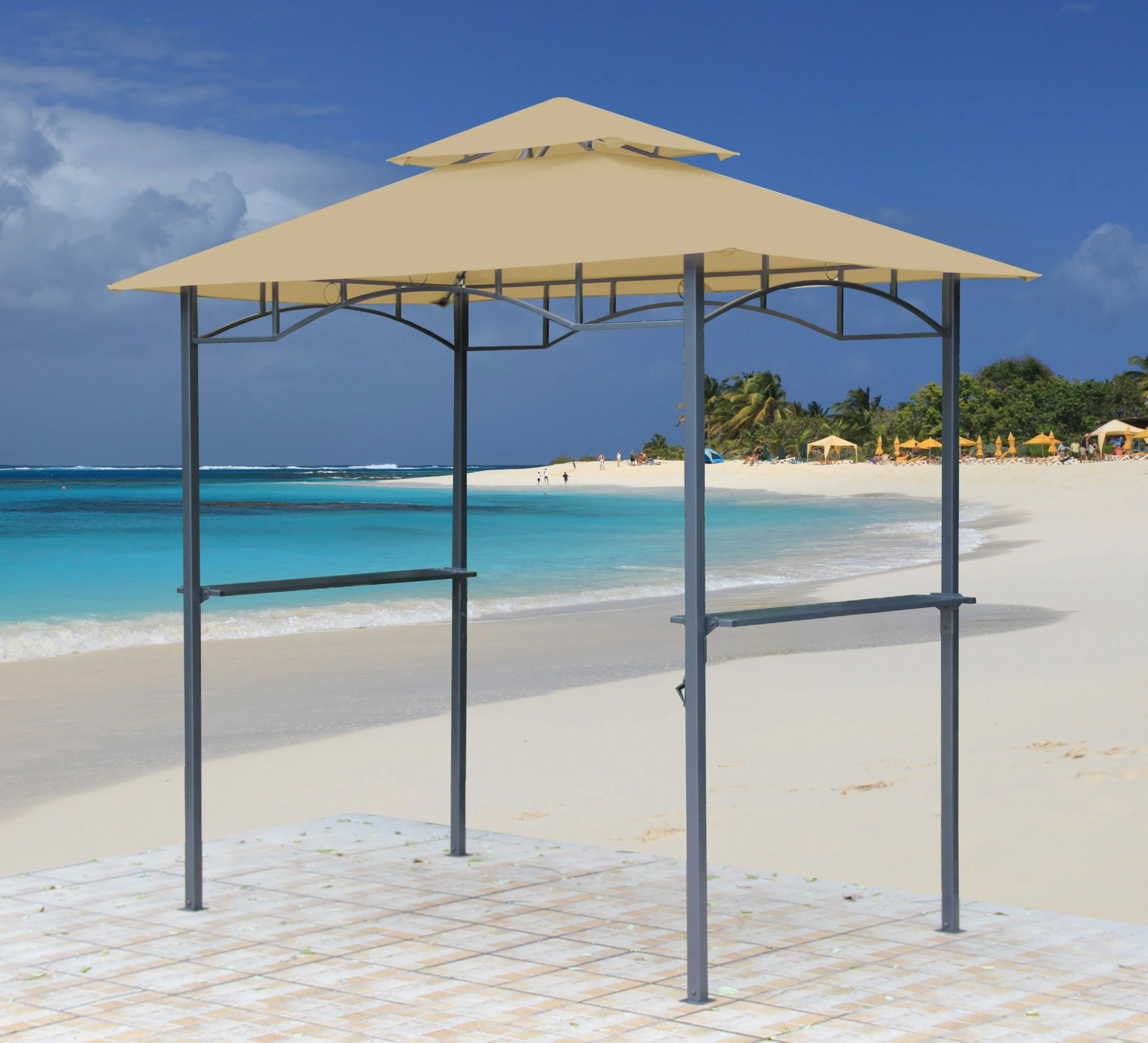 Grasekamp Ersatzdach Für BBQ Grill Pavillon 1,5x2,4m Sand Unterstand Doppeldach Gazebo – Bild 3