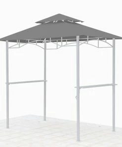 Grasekamp Ersatzdach Für BBQ Grill Pavillon 1,5x2,4m Grau Unterstand Doppeldach Gazebo