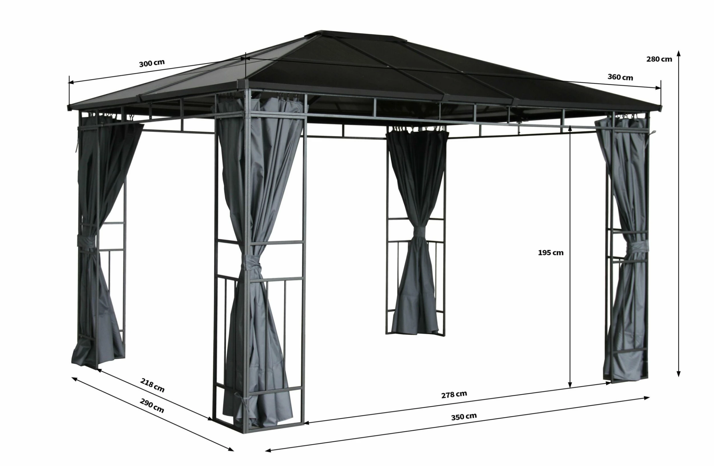 Grasekamp Hardtop Pavillon Limone 3x3,6m Inkl. Seitenteile - Doppelstegplatten Hohlkammer Polycarbonat – Bild 3