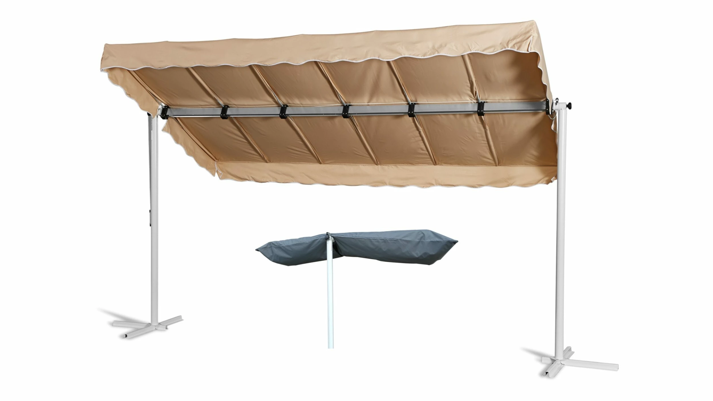 Grasekamp Standmarkise Dubai Beige 375x225cm Mit Schutzhülle Terrassenüberdachung Raffmarkise Mobile Markise Ziehharmonika
