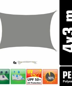 Amanka UPF50+ UV Sonnensegel 3x4 Polyester Rechteck Wasserabweisend Garten Balkon Grau