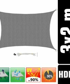 Amanka UV Sonnensegel 3x2 HDPE Rechteckig Sonnenschutz Überdachung Garten Balkon Grau