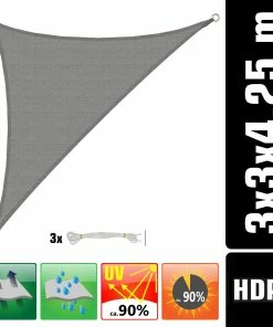 Amanka UV Sonnensegel 3x3x4,2 HDPE Dreieck Rechtwinklig Sonnenschutz Garten Grau