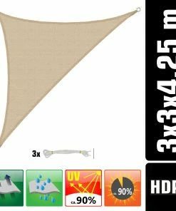 Amanka UV Sonnensegel 3x3x4,2 HDPE Dreieck Rechtwinklig Sonnenschutz Garten Beige