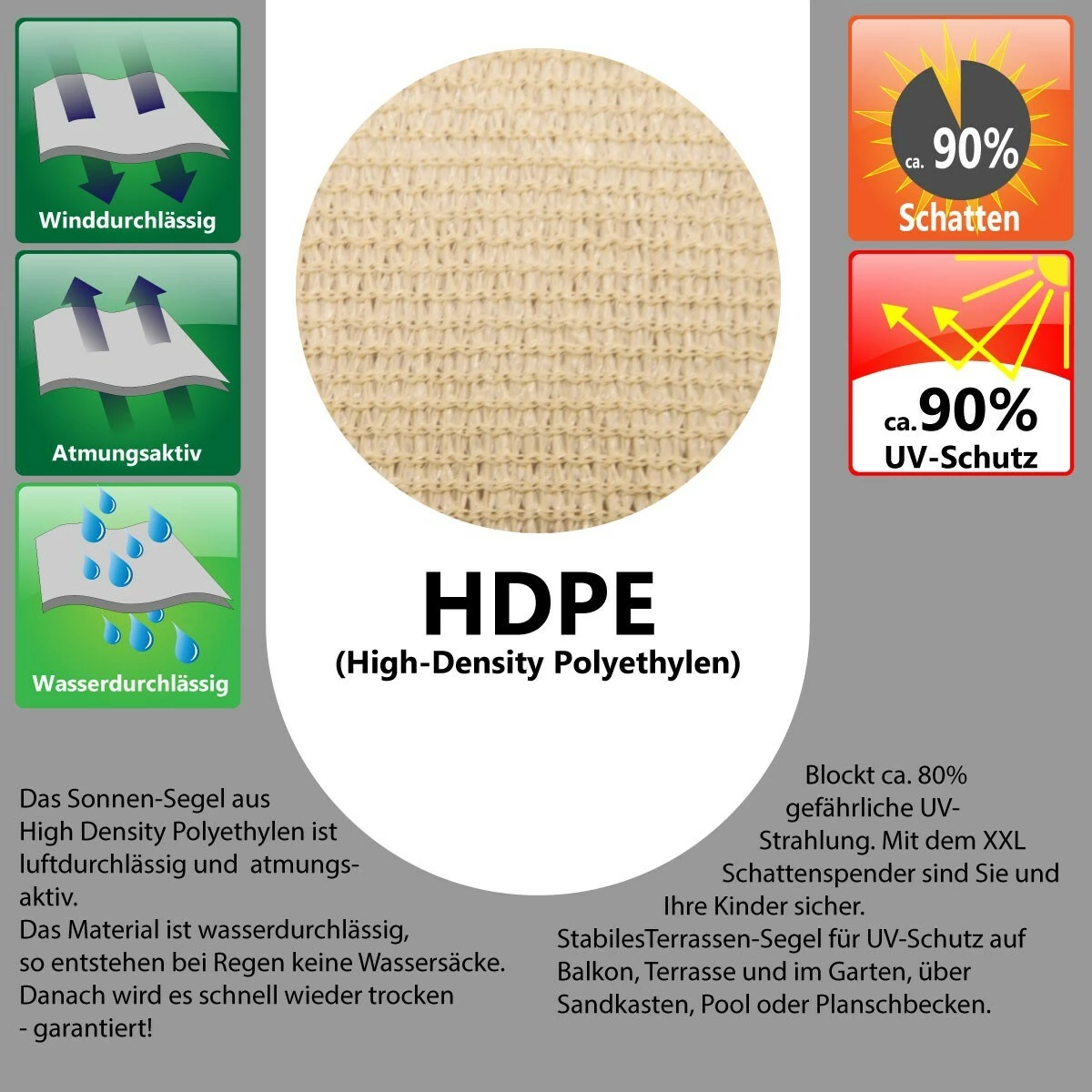 Amanka UV Sonnensegel 3x3x4,2 HDPE Dreieck Rechtwinklig Sonnenschutz Garten Beige – Bild 5