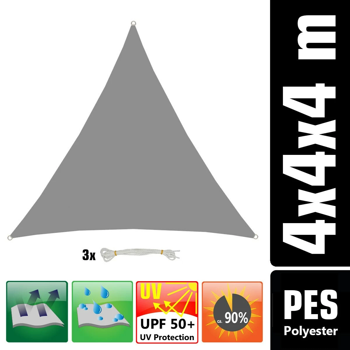 Amanka UPF50+ UV Sonnensegel 4x4x4 Polyester Dreieck Wasserabweisend Garten Segel Grau