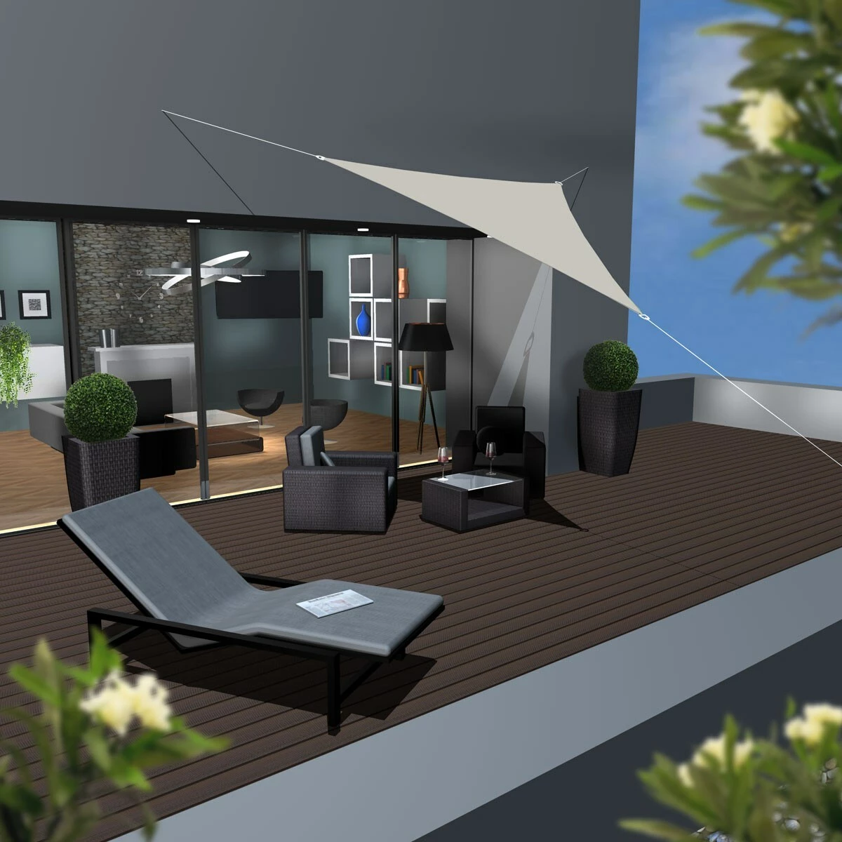 Amanka UPF50+ UV Sonnensegel 3x3x3 Polyester Dreieck Wasserabweisend Garten Segel Beige – Bild 2