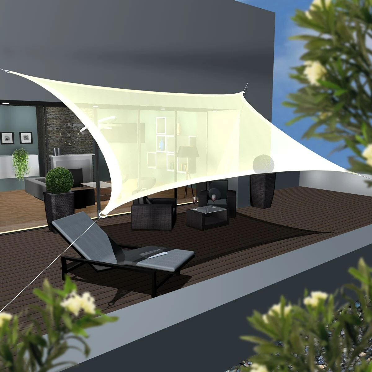 Amanka UV Sonnensegel 4x6 HDPE Rechteckig Sonnenschutz Überdachung Garten Balkon Beige – Bild 2