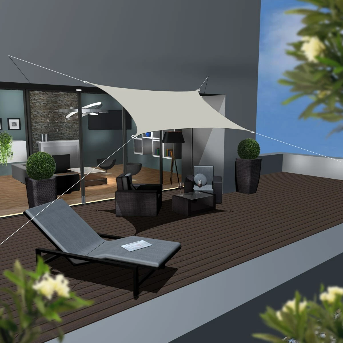 Amanka UPF50+ UV Sonnensegel 2x3 Polyester Rechteck Wasserabweisend Garten Balkon Beige – Bild 2