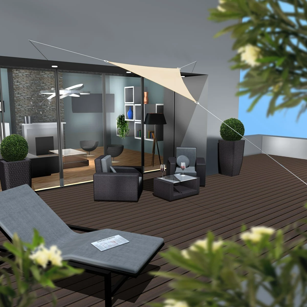 Amanka UV Sonnensegel 2x2x2 HDPE Dreieck Sonnenschutz Überdachung Balkon Garten Beige – Bild 2