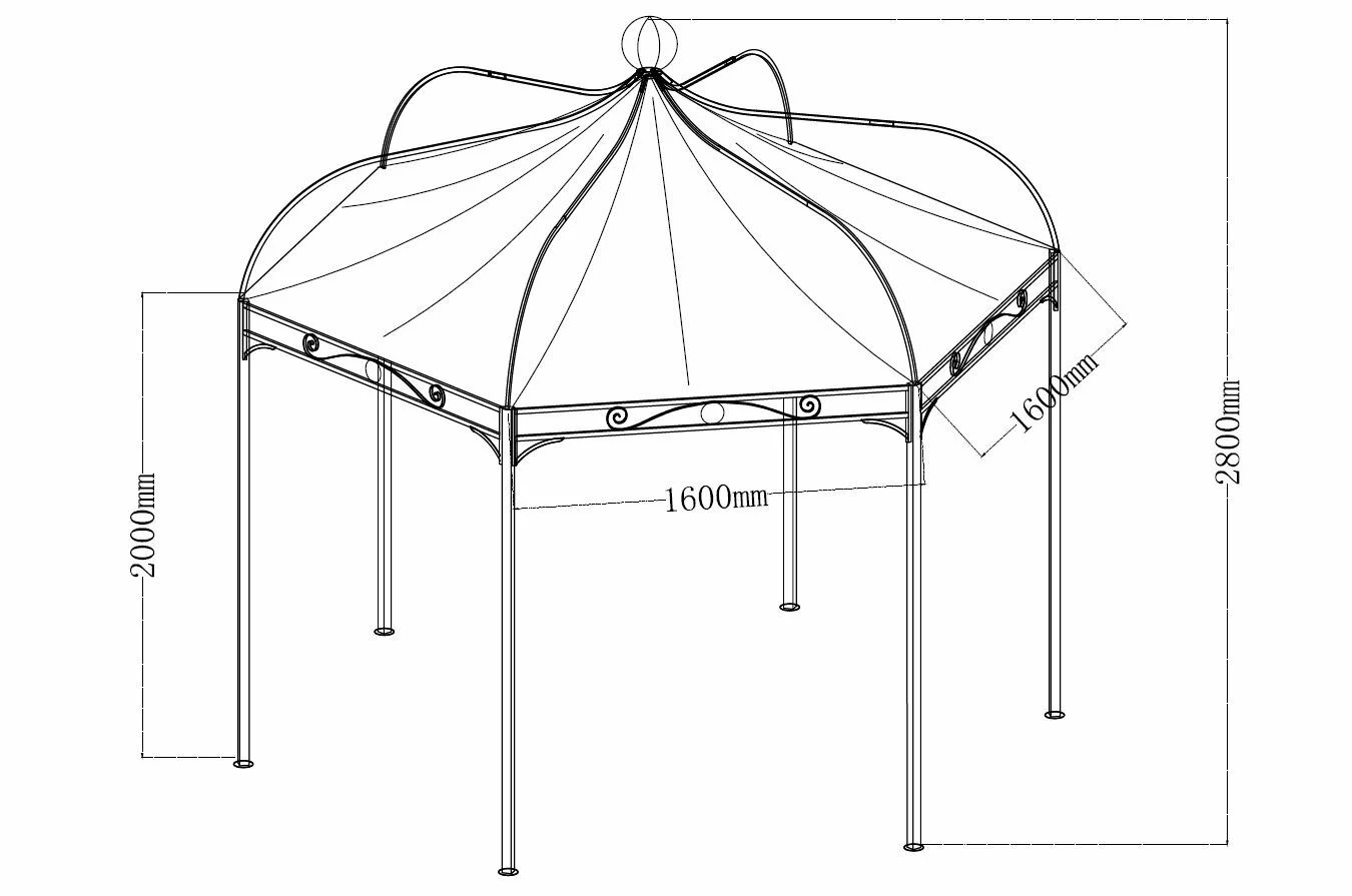 DEGAMO Pavillon MODENA 6-eckig, Stahl Schwarz, Plane PVC-beschichtet écru – Bild 2