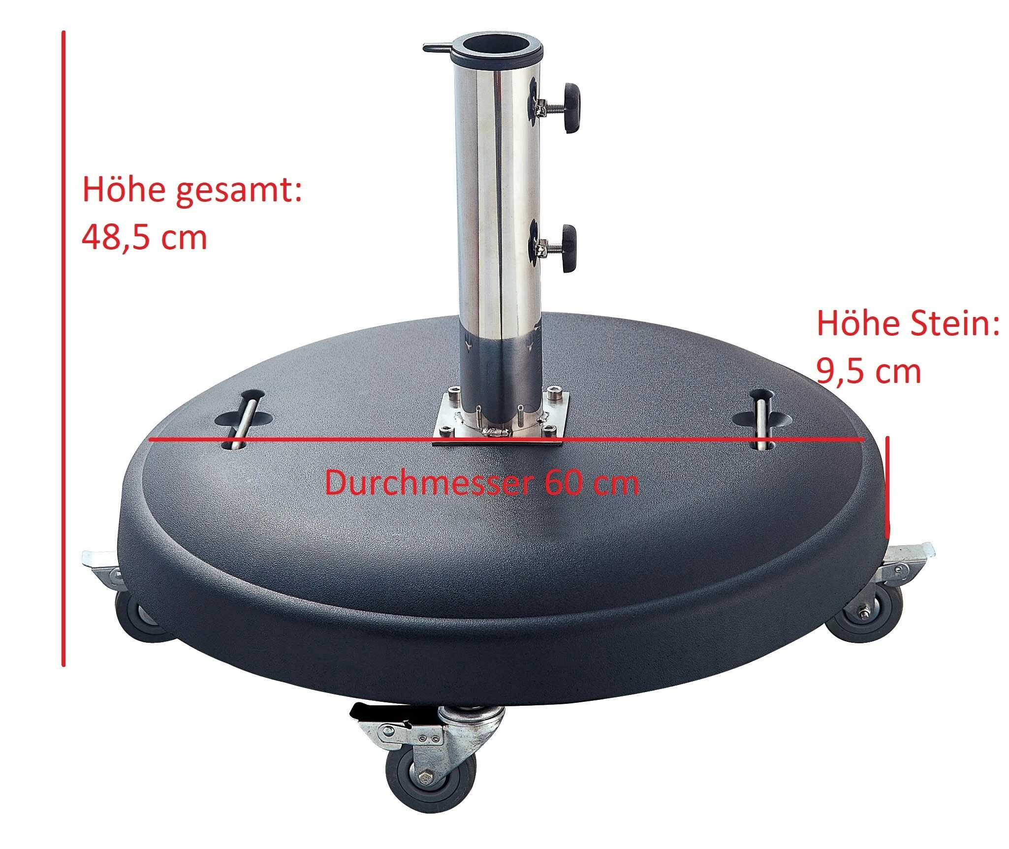 DEGAMO Schirmständer 50kg Rund, Beton Schwarz, Mit Rollen – Bild 5