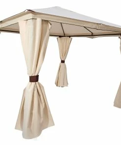 DEGAMO Pavillon VENEZIA 3x3 Meter, Stahl Schwarz, Plane PVC-beschichtet écru, Mit Seitenplanen