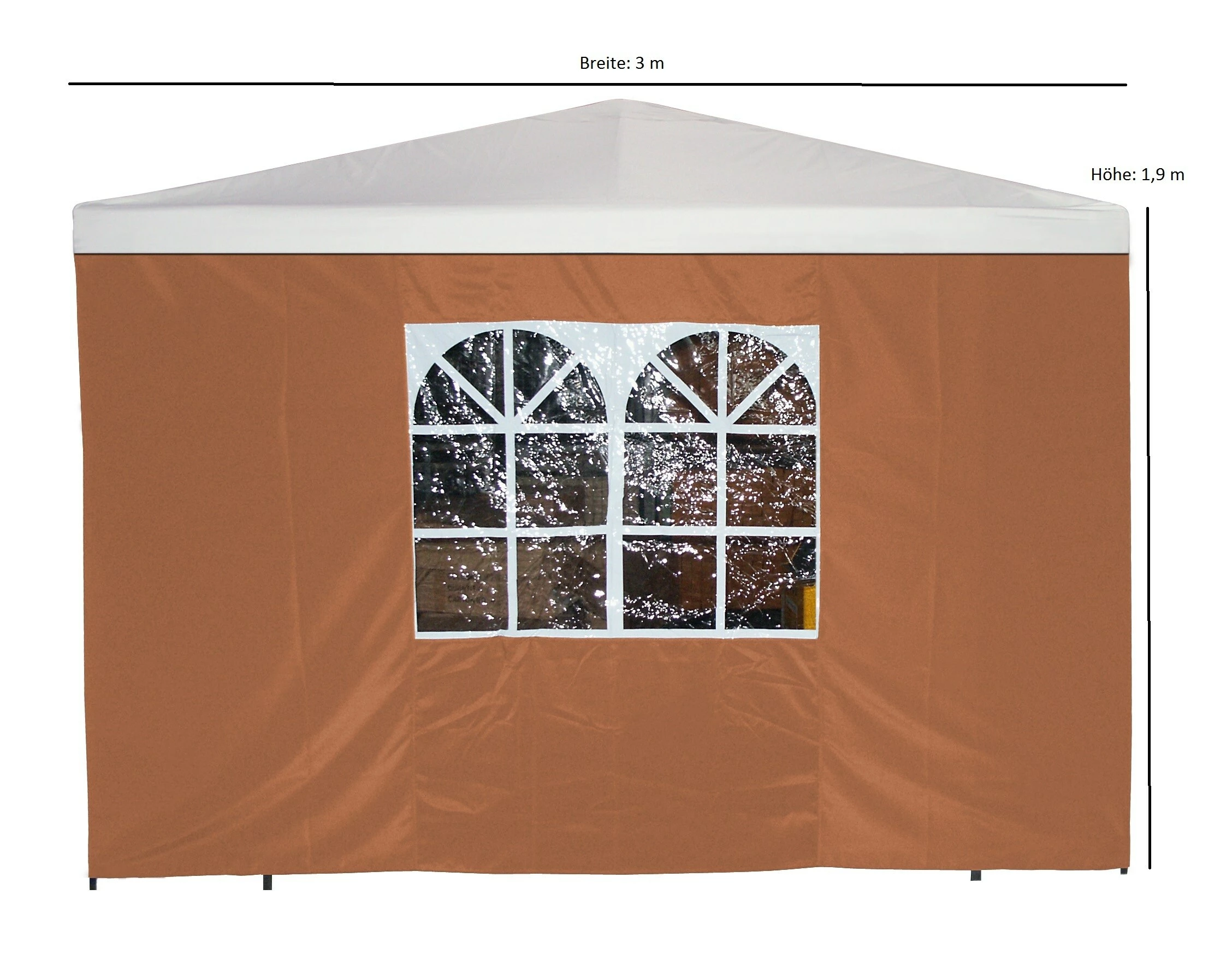 DEGAMO Seitenplane Für Pavillon, 3x1,9 Meter, Polyester Terracotta Mit Fenster – Bild 2