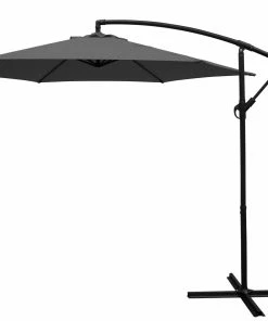 DEGAMO Ampelschirm Aluminium 300cm Grau, Mit Kurbel, Gestell Aluminium, Material Bezug 100% Polyester, Gewicht 10kg