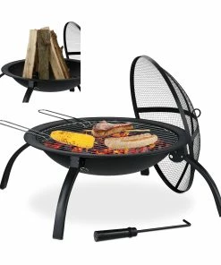 Relaxdays XL Feuerschale Mit Grillzubehör