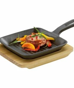 Neuetischkultur Grill-/ Servierpfanne, Eckig Mit Holzbrett